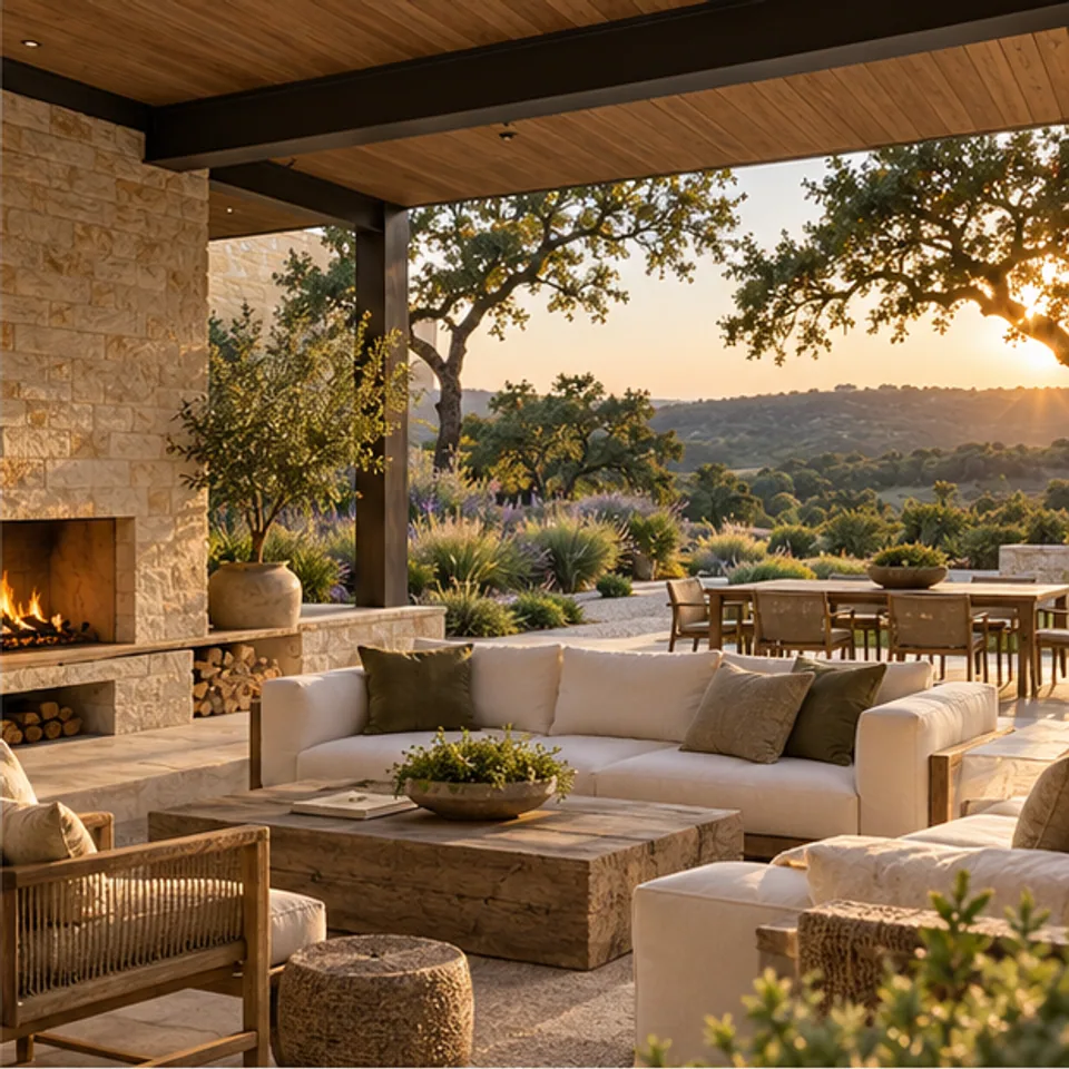 Conceptual AI-generated home atmosphere for exploring Lake Travis; not a verified local property