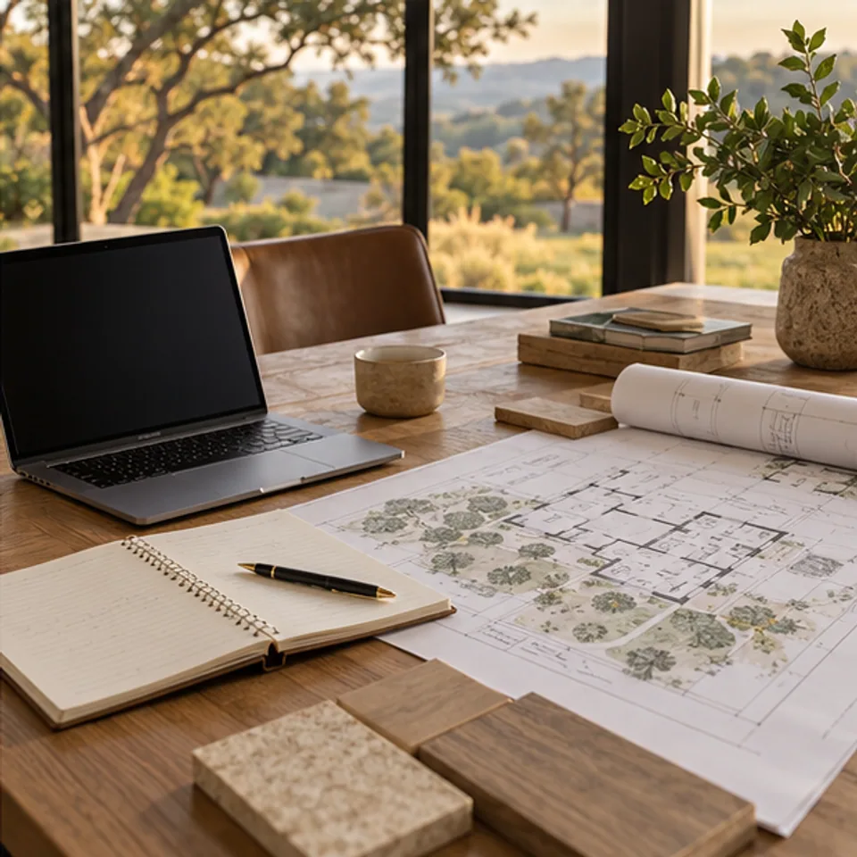 Conceptual architectural image: move planning at a kitchen table.