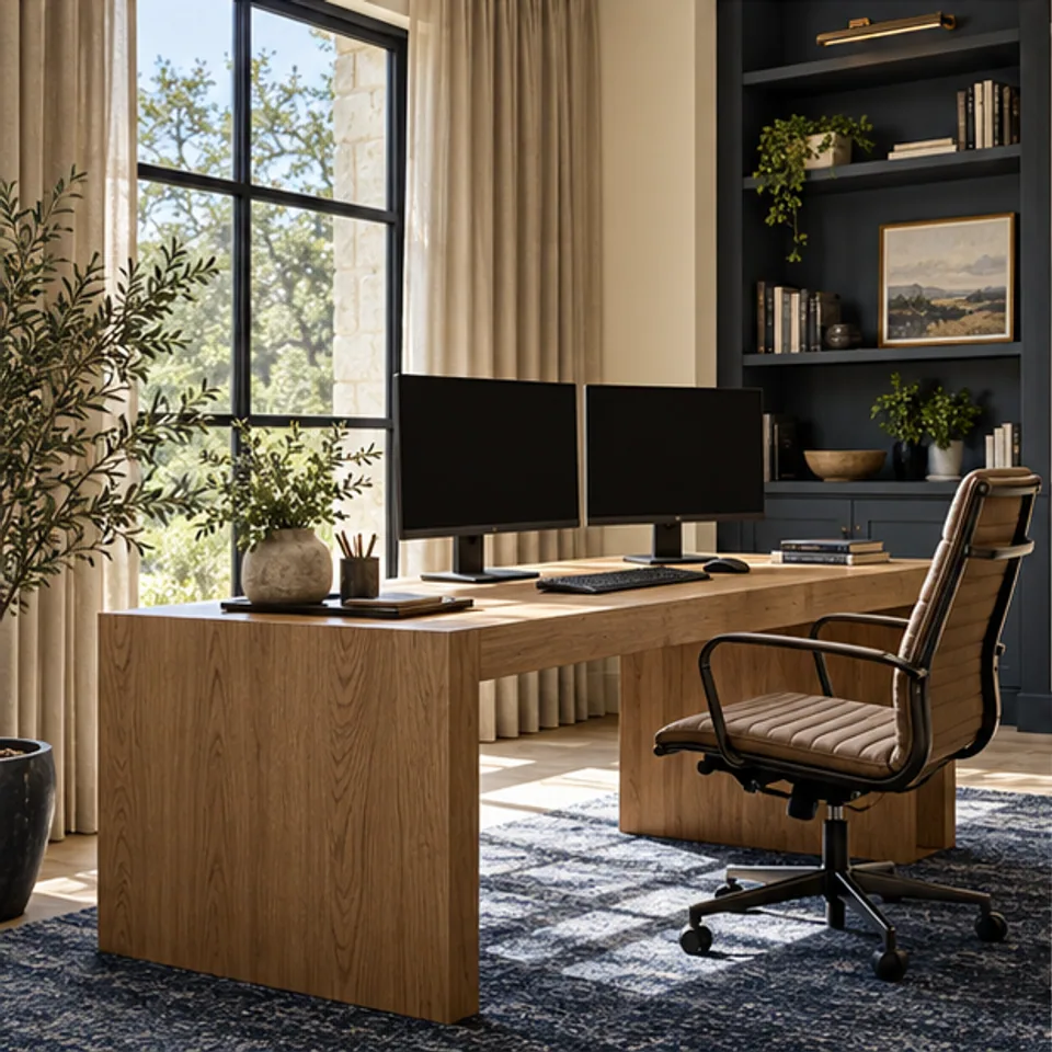 Conceptual architectural image: quiet modern home office.